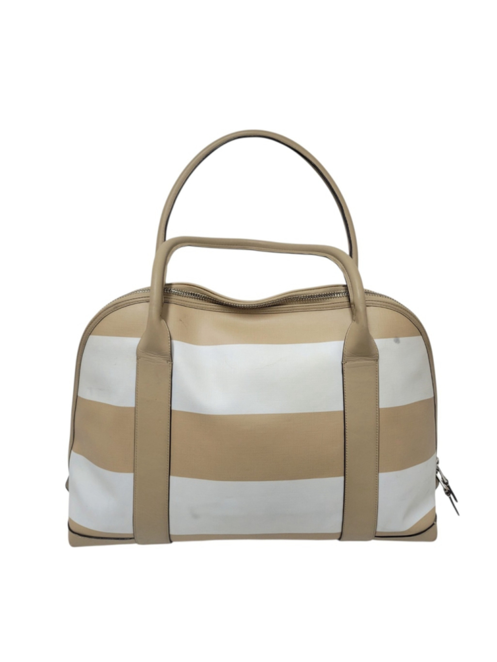 Coach Bleecker Preston Large Women Satchel Beige/White Stripe Coated Canvas Bag - Picture 3 of 9